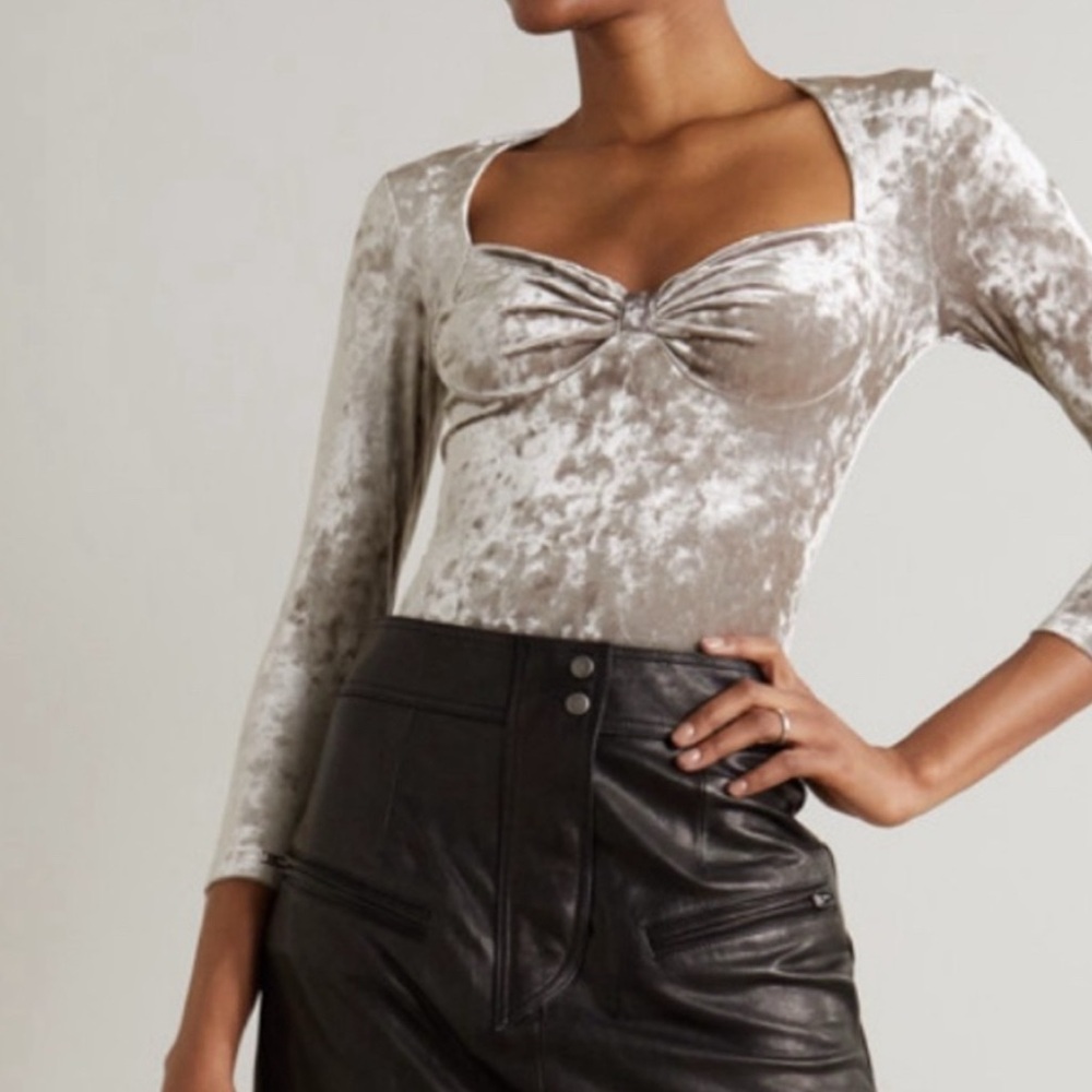 Isabel Marant Silver Velvet Long Sleeve Bodysuit